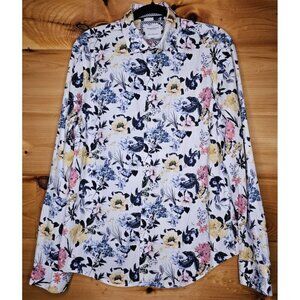 Denim & Flower Size Medium Button Down Long Sleeve Pink,Blue, Yellow Floral